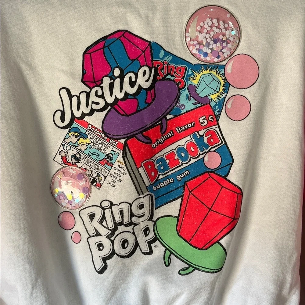Justice Girls Colorful Ring Pop Sweatshirt Pink White Sz S (7/8) pullover Casual
